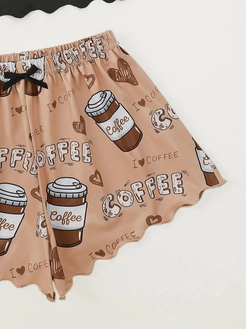 Pijama Feminino LoveCofee - Conjunto Top Cropped e Shorts Fresquinho LooseFit | Tecido Super Macio e Confortável