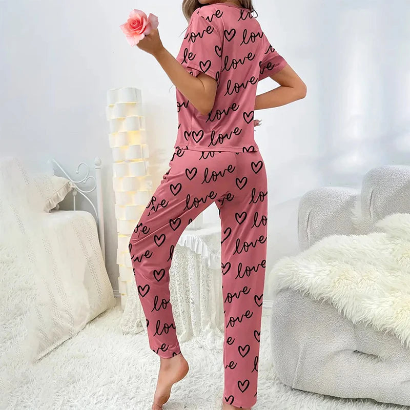 Pijama Feminino Love Conjunto Com Calça e Camisa Longa | Tecido Leve e Confortável