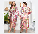 Pijama Feminino CozyChic Roupão Quimono Plus Size Em Cetim Premium Com Decote V | Toque De Seda Confortável