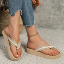 Sandália Ráfia - Chinelo De Plataforma Com Design Em Fibras de Ráfia