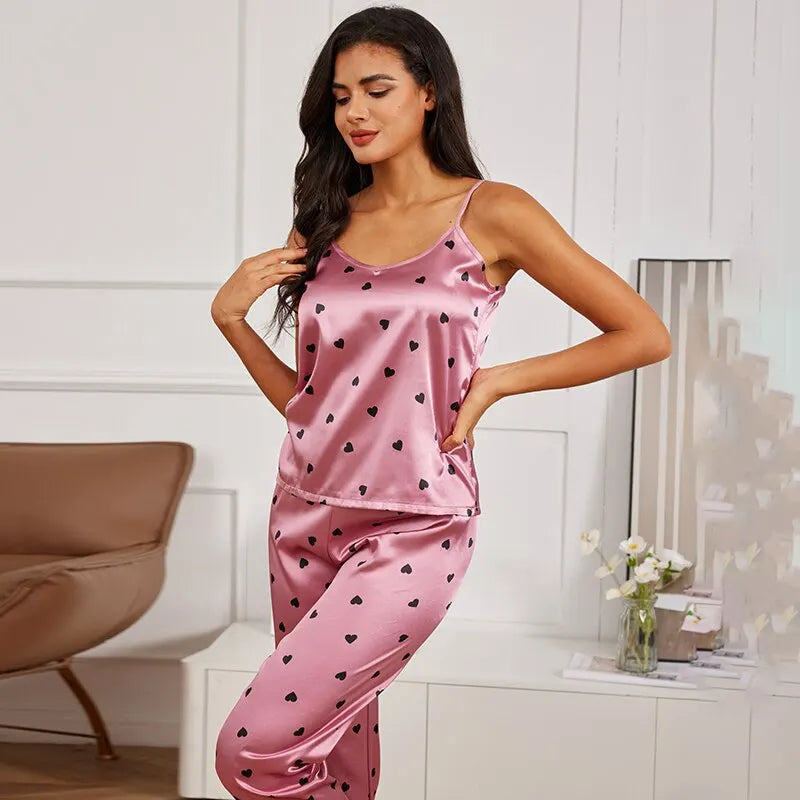 Pijama Feminino LoveDream - Conjunto Calça e Camisa Em Seda Gelo Premium | Toque De Seda Super Confortável