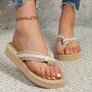 Sandália Ráfia - Chinelo De Plataforma Com Design Em Fibras de Ráfia