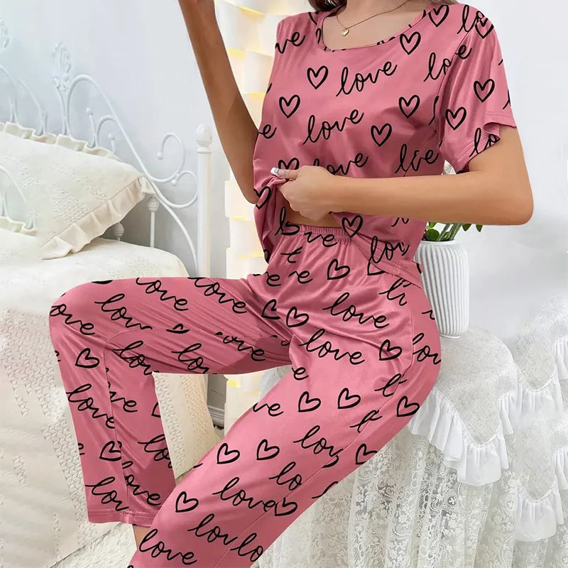 Pijama Feminino Love Conjunto Com Calça e Camisa Longa | Tecido Leve e Confortável