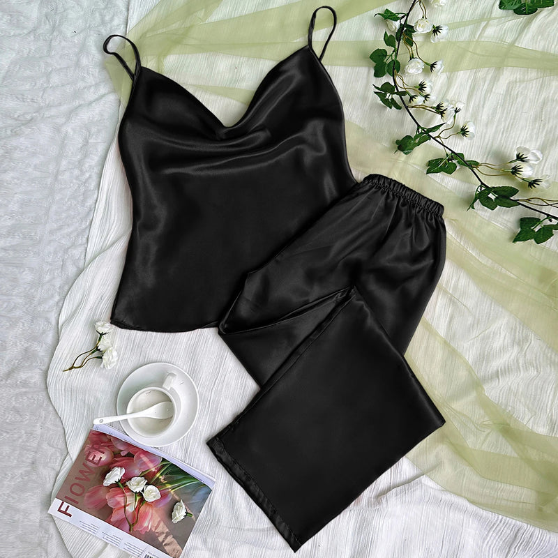 Pijama Feminino Luxury - Conjunto Calça e Camisa Em Seda Gelo Premium | Toque De Seda Super Confortável