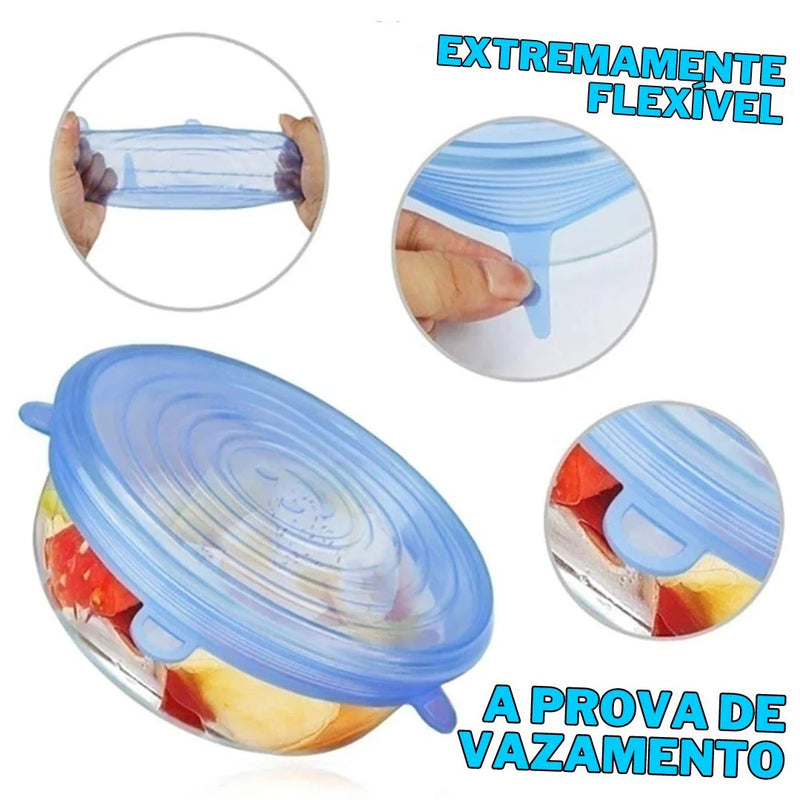 Kit Tampas de Silicone Reutilizáveis Universais VEDA-TUDO [COMPRE 6 LEVE 12]