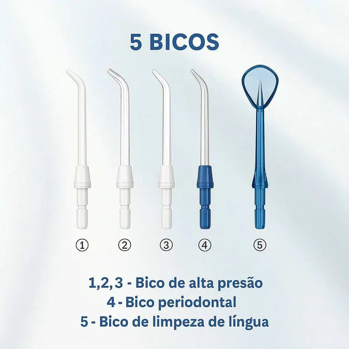 Irrigador Oral Dental com 5 Bicos Substituíveis para uma Limpeza Completa Water Pulse WP300