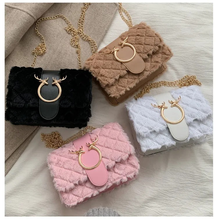 Bolsa Feminina Transversal de Veludo em Couro PU WINTER PATTY