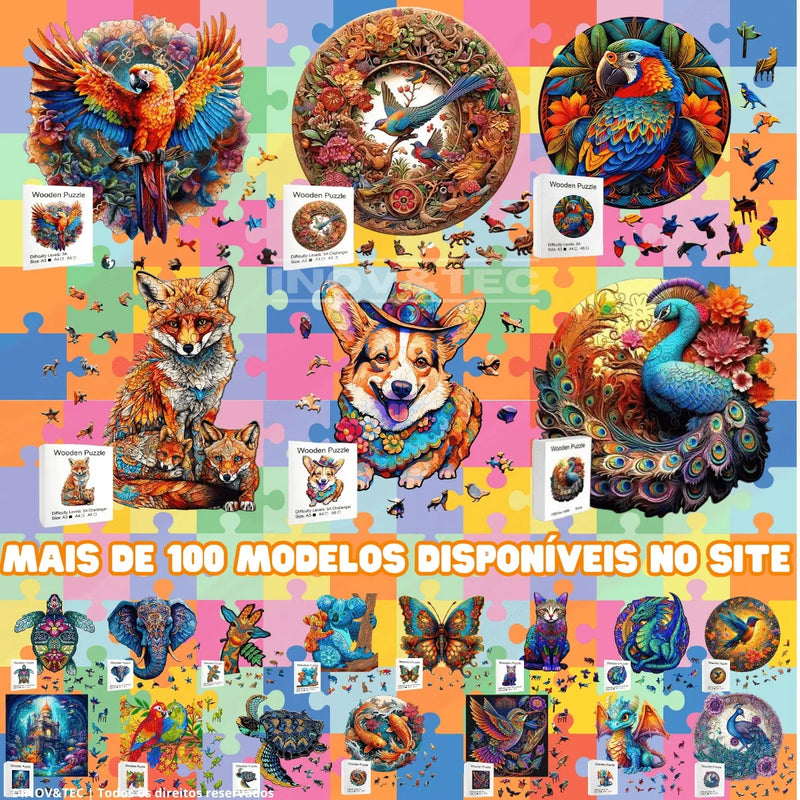 Quebra-Cabeça de Madeira Inova WOOD PUZZLE - Panda com Bambu | Diversão com Diversos Benefícios para Crianças e Idosos