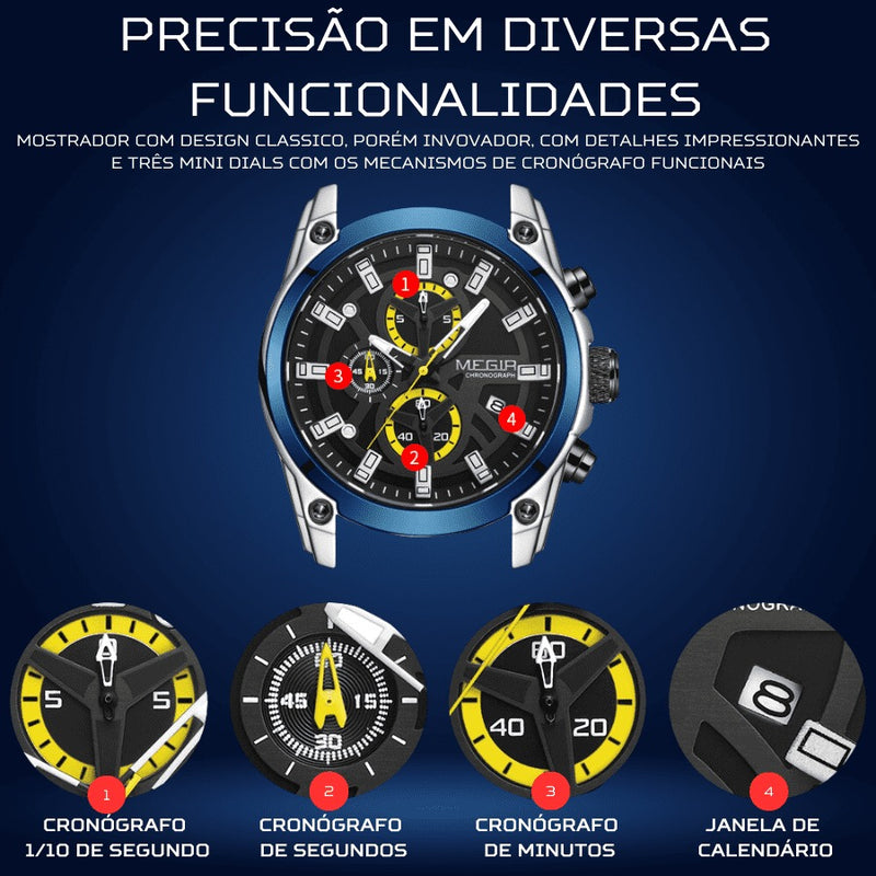Relógio Masculino MEGIR SPORT ADVANCE - Cronógrafo, Efeito Luminoso, Resistência à Àgua