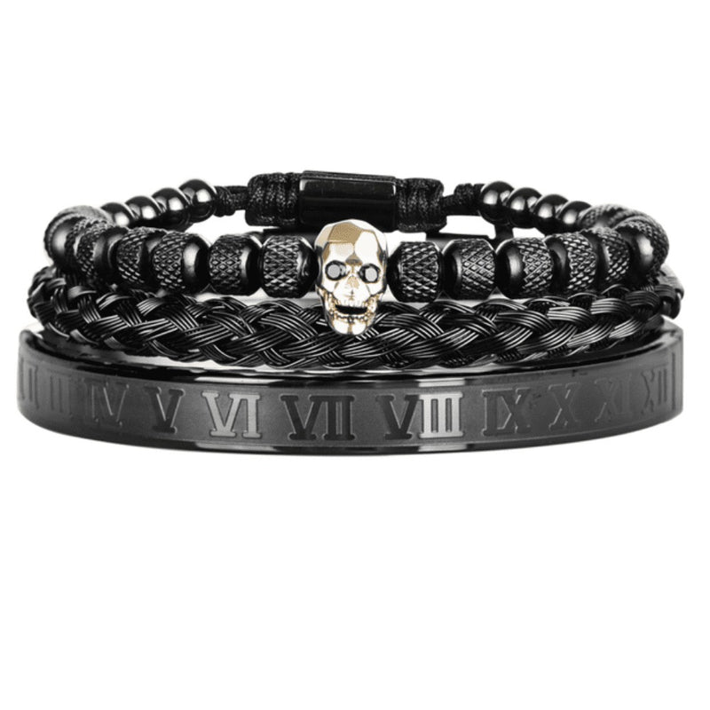 Kit 3 Pulseiras Banhada em Ouro e Prata Caveira OLD SKULL