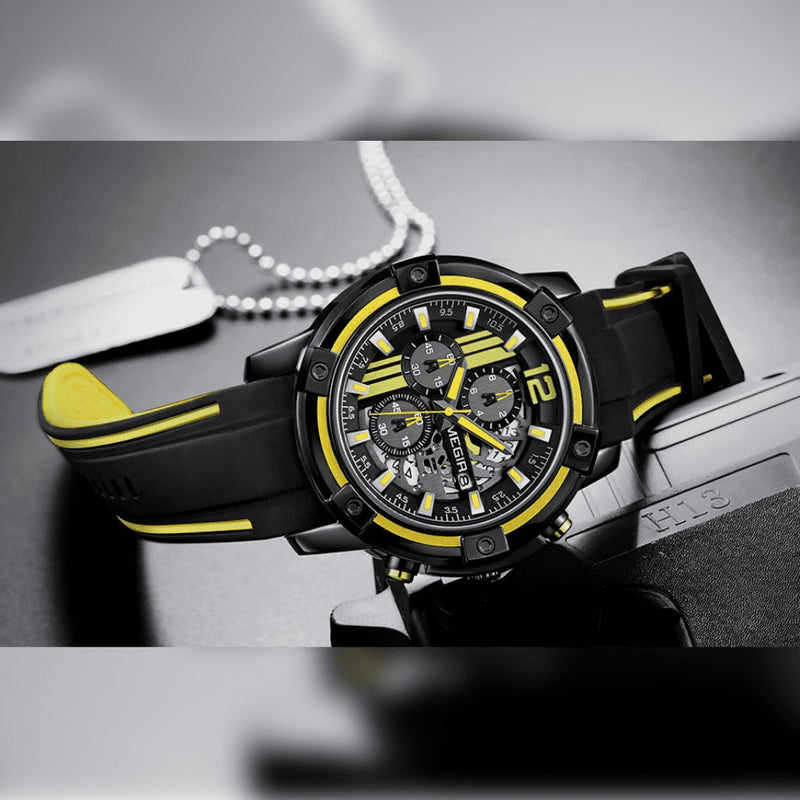 Relógio Masculino Multifuncional Cronógrafo com Pulseira em Silicone MEGIR CRONOGRAPH SPORT