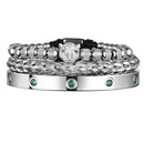 Kit 3 Pulseiras em Aço Inoxídável Banhado e Cravejada Com Cristal de Zircônia Pantera ROYAL