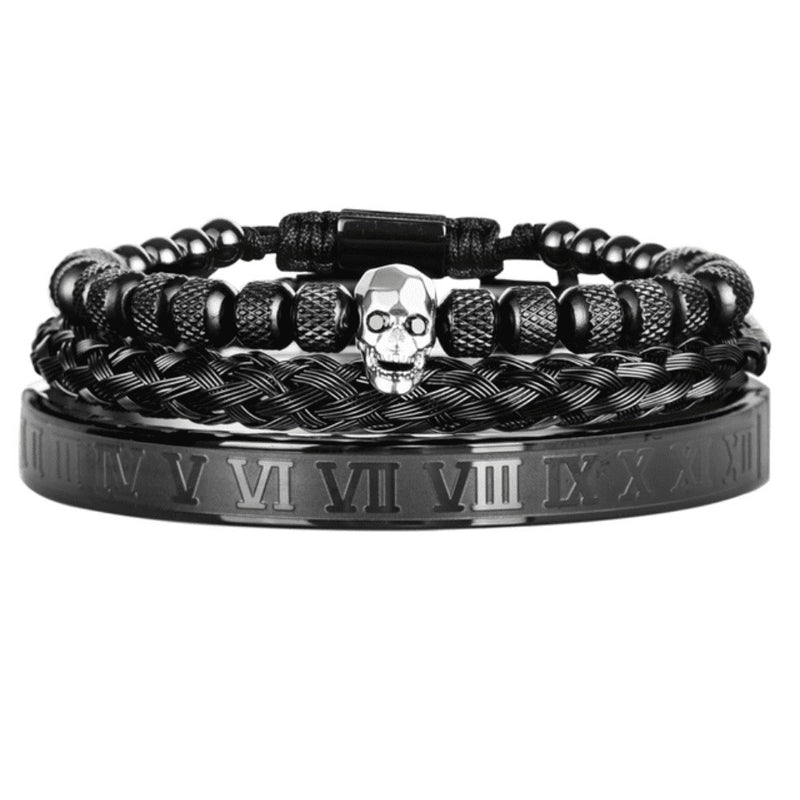 Kit 3 Pulseiras Banhada em Ouro e Prata Caveira OLD SKULL
