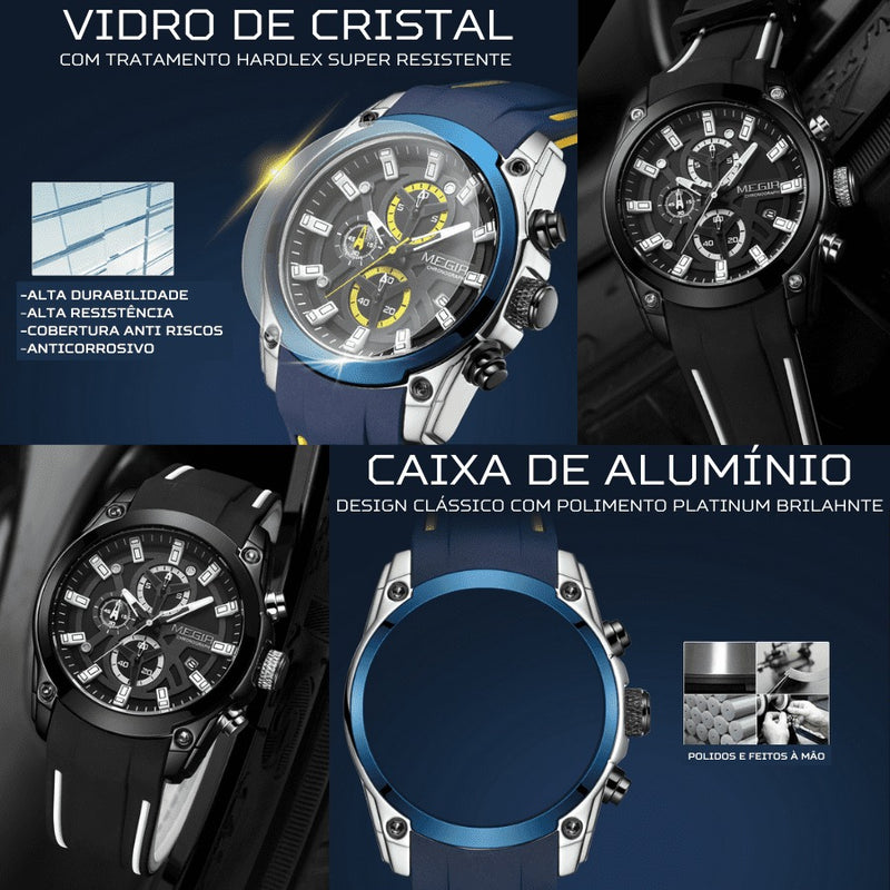 Relógio Masculino MEGIR SPORT ADVANCE - Cronógrafo, Efeito Luminoso, Resistência à Àgua