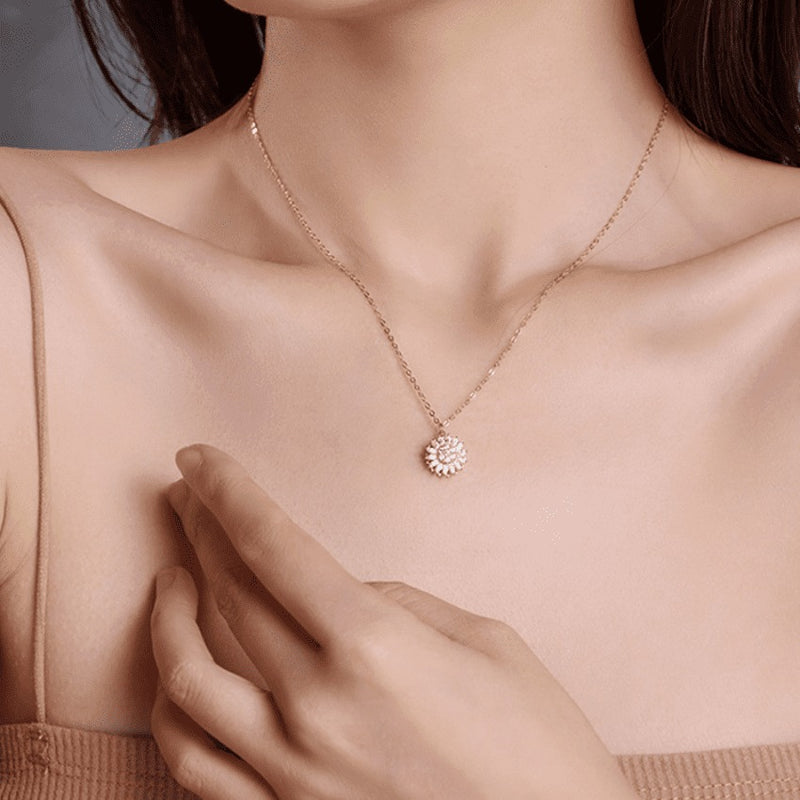 Corrente Giratória Feminina Girassol Banhada em Ouro e Prata Cravejada em Zircônia SUNFLOWER