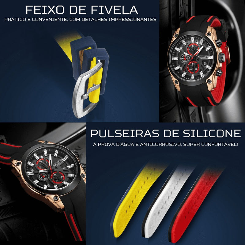 Relógio Masculino MEGIR SPORT ADVANCE - Cronógrafo, Efeito Luminoso, Resistência à Àgua
