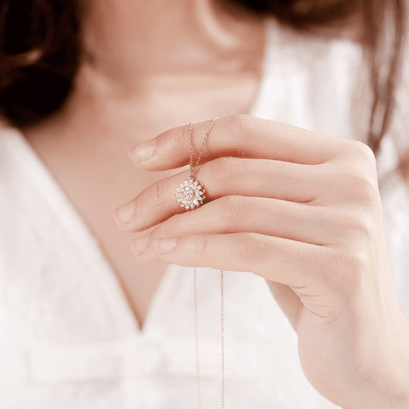 Corrente Giratória Feminina Girassol Banhada em Ouro e Prata Cravejada em Zircônia SUNFLOWER