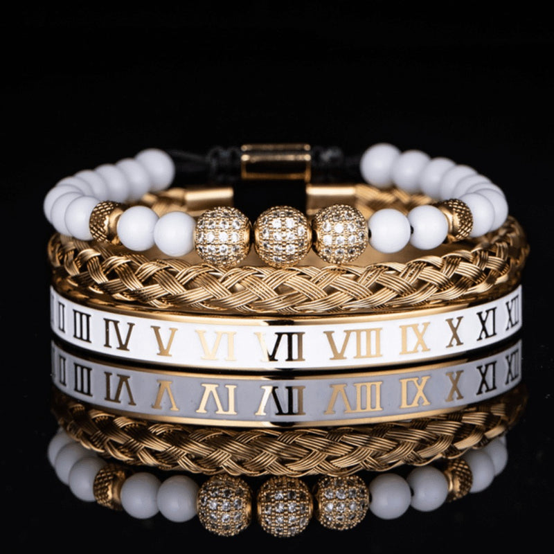 Kit 3 Pulseiras Premium Banhada a Ouro com Strass e Diversos Pingentes ROYAL