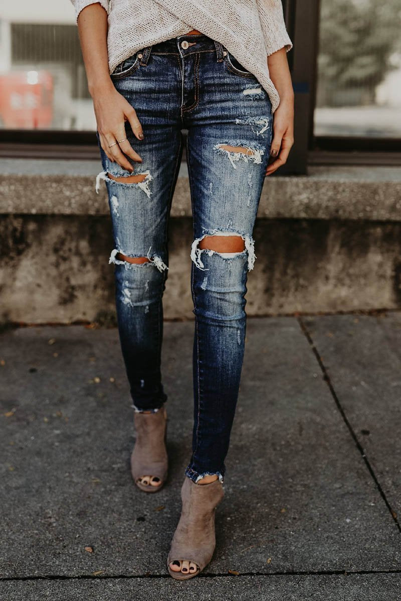 Calça Jeans Feminina Skinny Destroyed - Casual Bliss