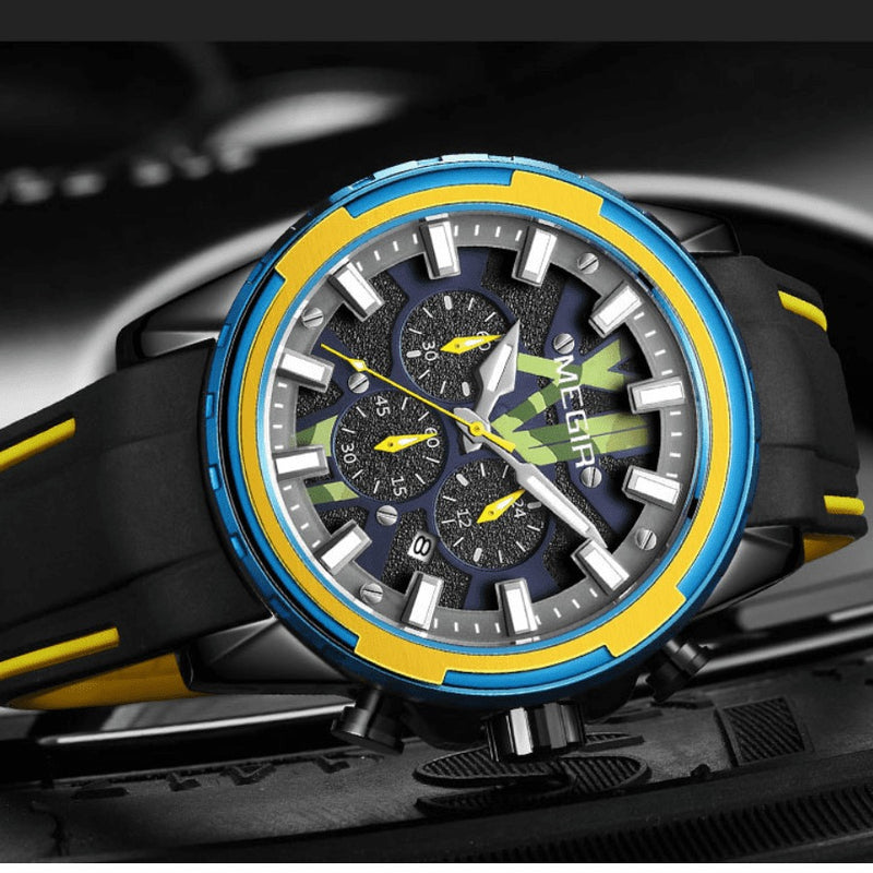 Relógio Masculino MEGIR SPORT EXPLORER - Design 3D, Cronógrafo, Movimento de Quartzo