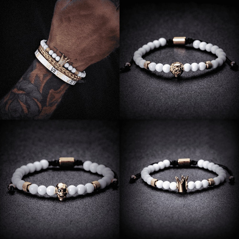 Kit 3 Pulseiras Premium Banhada a Ouro com Strass e Diversos Pingentes ROYAL