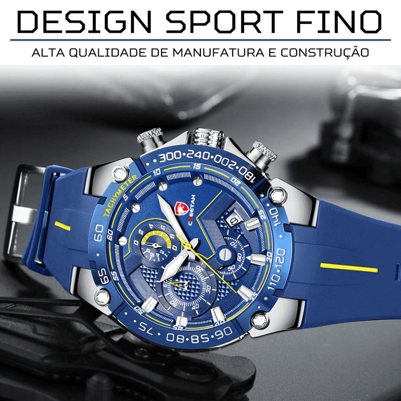 Relógio Masculino CHEETAH TACHYMETER - Design Sport Fino, Cronógrafo, Calendário e à Prova D'água