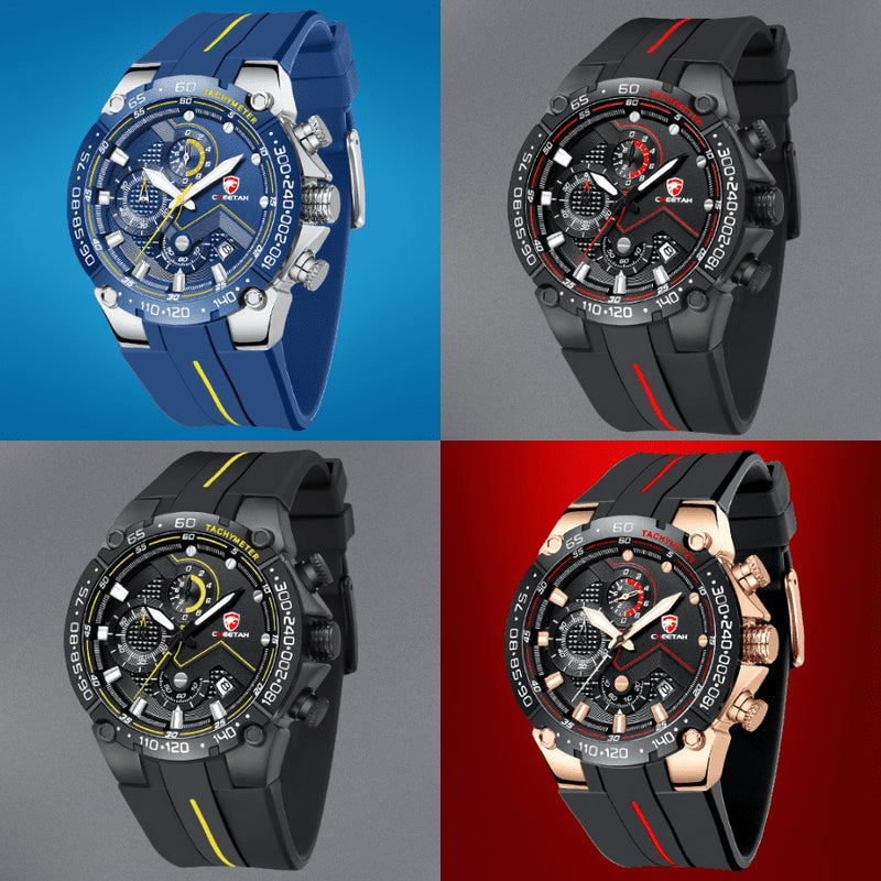 Relógio Masculino CHEETAH TACHYMETER - Design Sport Fino, Cronógrafo, Calendário e à Prova D'água