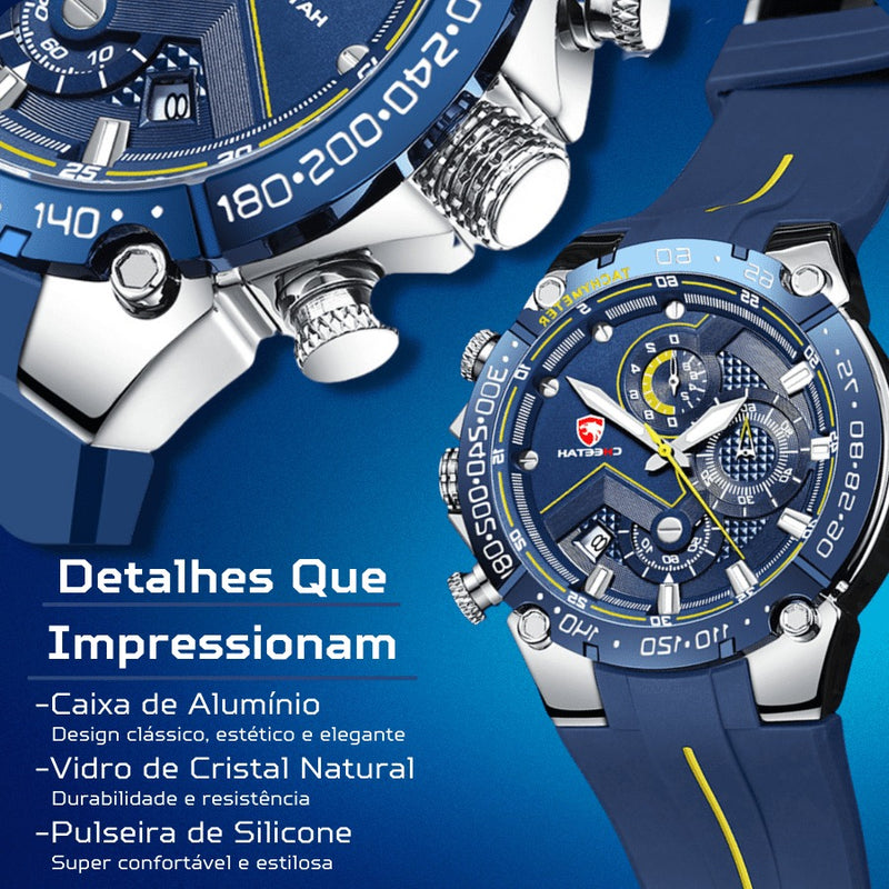 Relógio Masculino CHEETAH TACHYMETER - Design Sport Fino, Cronógrafo, Calendário e à Prova D'água