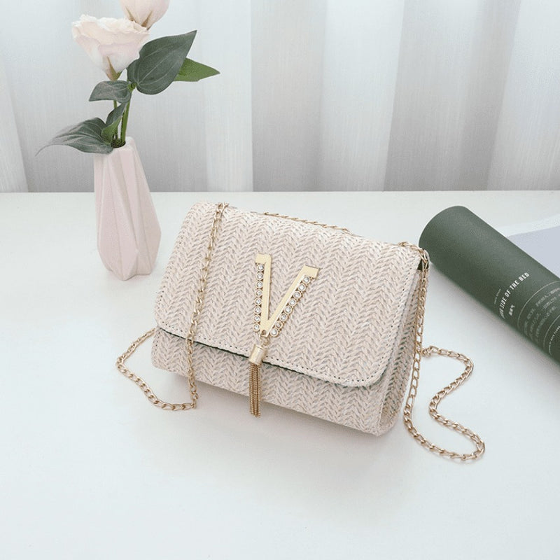 Bolsa Feminina de Ombro Trançada em Ráfia Clutch HandBag OLD FASHION