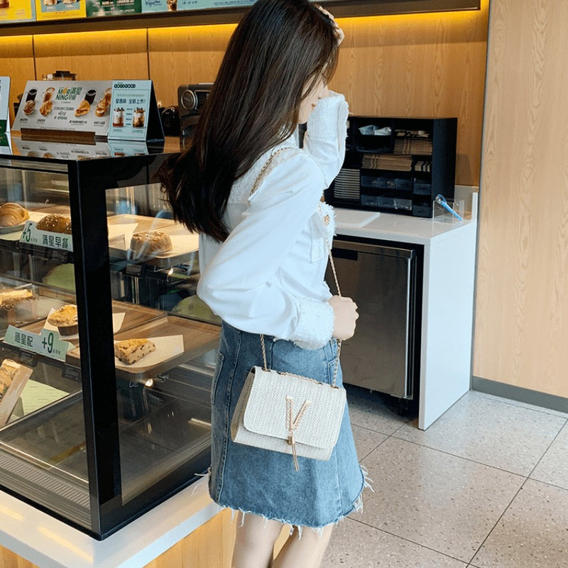 Bolsa Feminina de Ombro Trançada em Ráfia Clutch HandBag OLD FASHION