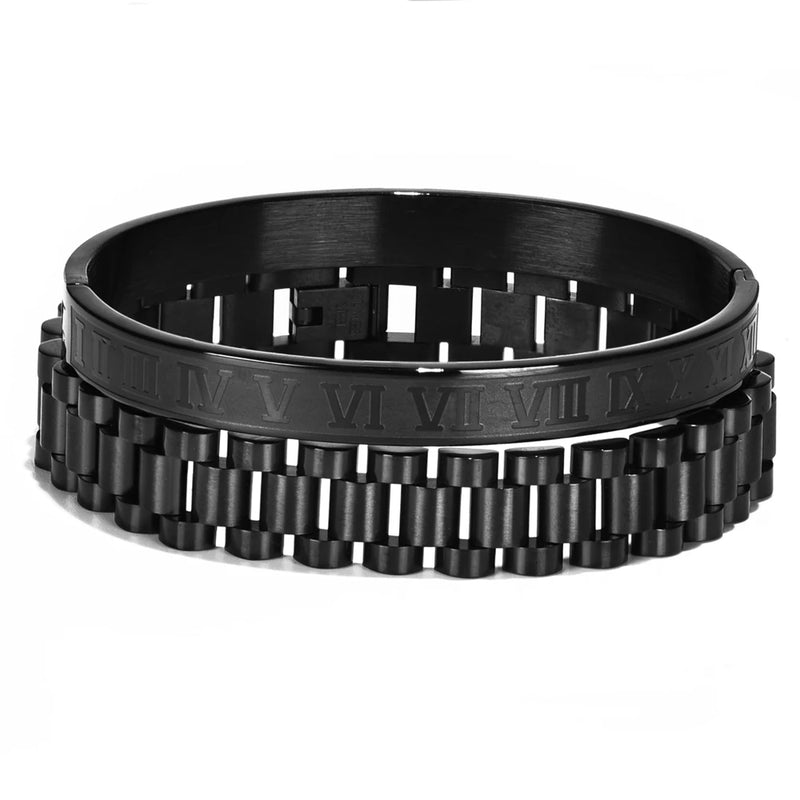 Kit 2 Pulseiras LUXO ROMANO - Joia em Aço Inoxidável Banhada em Ouro e Prata