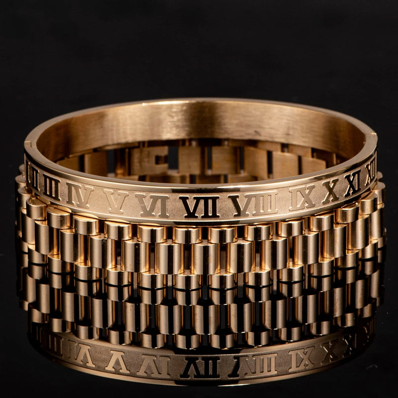 Kit 2 Pulseiras LUXO ROMANO - Joia em Aço Inoxidável Banhada em Ouro e Prata