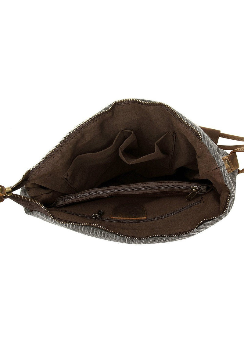 Bolsa de Ombro de Lona e Aparada em Couro