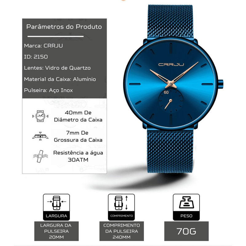 Relógio Minimalista Ultra fino e Resistente CRRJU SIMPLE