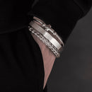 Conjunto 3 Pulseiras em Aço Inoxidável Banhada em Ouro e Prata Crucifixo PAI NOSSO