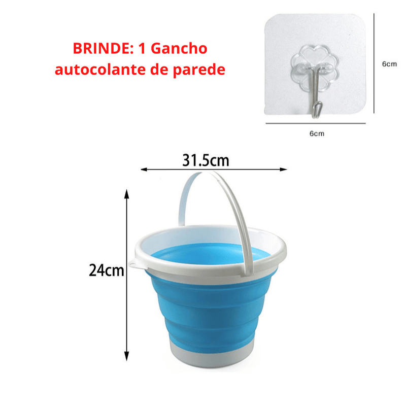 Balde Dobrável Retrátil 10 Litros DEEP CLEAN + Brinde - Inov&tec