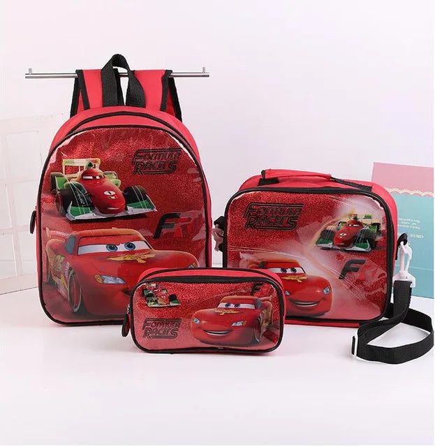 Mochila Infantil Personagens Favoritos Unisex Com Lancheira e Estojo - Frozen, Carros, Homem Aranha, Princesa Sofia