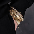 Kit 3 Pulseiras THE ROMAN KING - Joia em Aço Inoxidável Banhada em Ouro e Prata