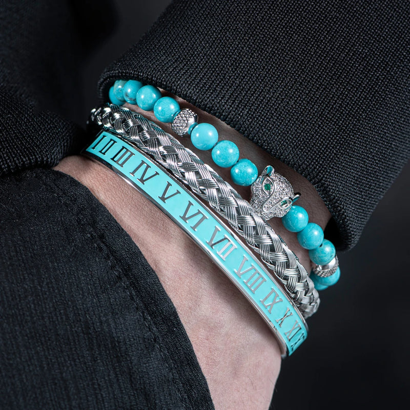 Pulseira LEOPARD & ROMAN - Joia em Aço Inoxidável Banhada em Ouro e Prata