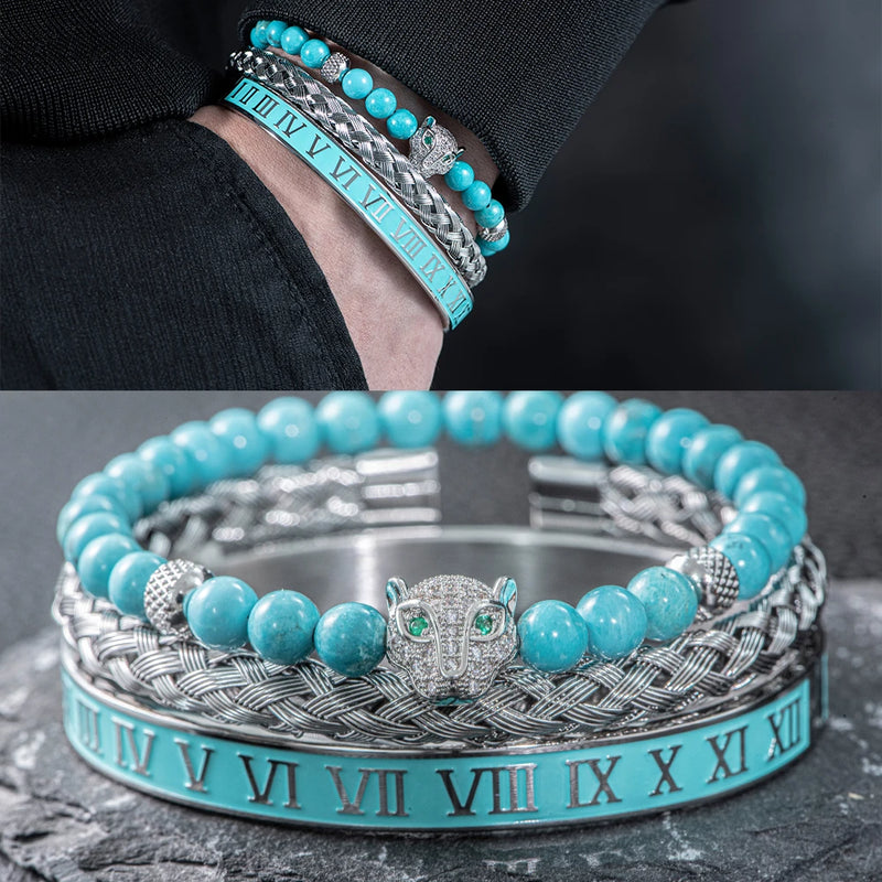 Pulseira LEOPARD & ROMAN - Joia em Aço Inoxidável Banhada em Ouro e Prata