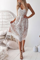 Vestido Midi Rendado com Costa Nua Boho Chic Allure