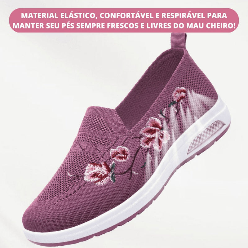 Tênis Ortopédico Feminino Com Amortecimento Sport Flowers - Lançamento 2023