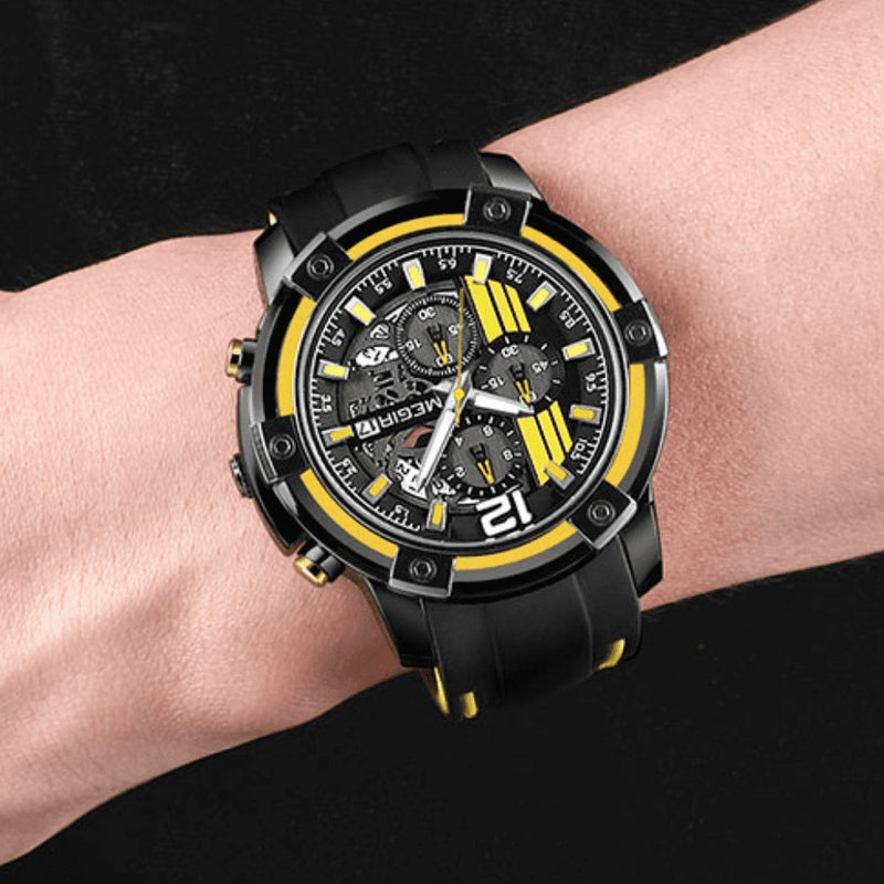 Relógio Masculino Multifuncional Cronógrafo com Pulseira em Silicone MEGIR CRONOGRAPH SPORT