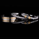 Conjunto 3 Pulseiras de Aço Inoxidável Com Pedra Natural e Caveiras Gravadas SKULL STONE