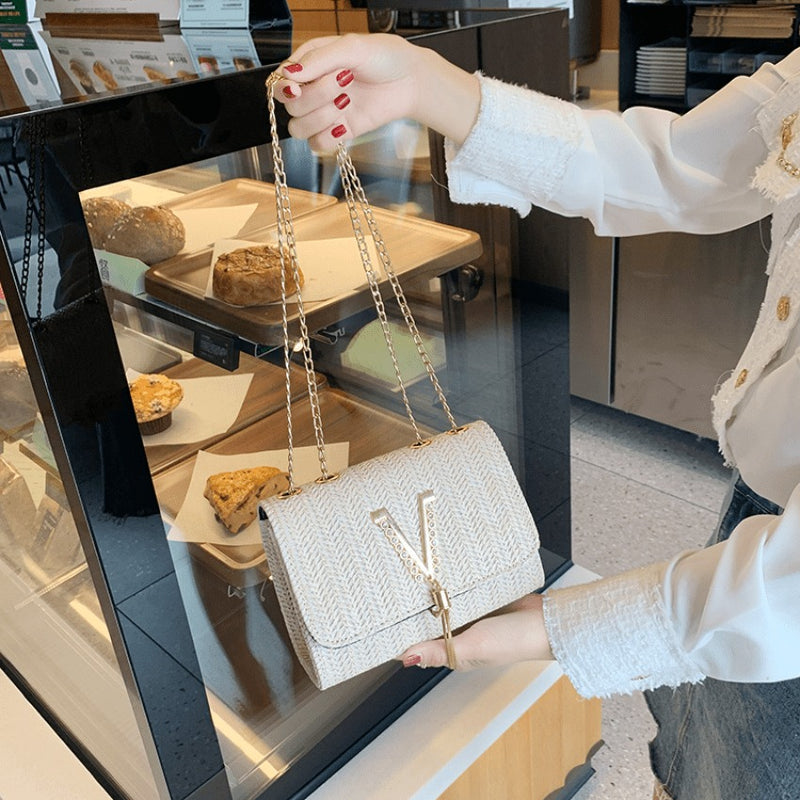 Bolsa Feminina de Ombro Trançada em Ráfia Clutch HandBag OLD FASHION