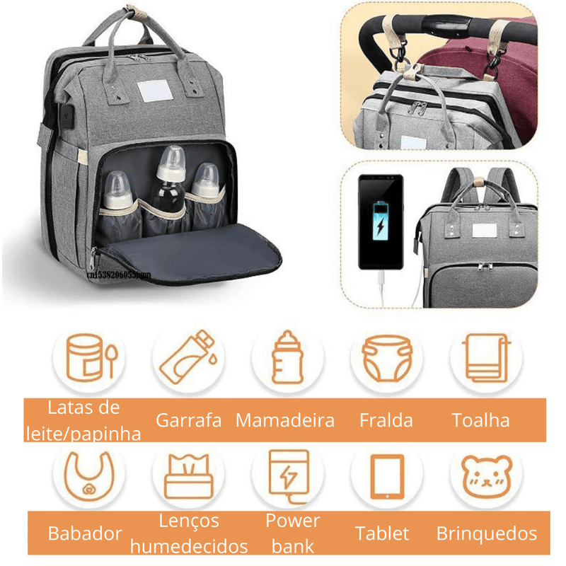 Mochila Multiuso BABY NAPPY Para Maternidade Com Berço - Inov&tec