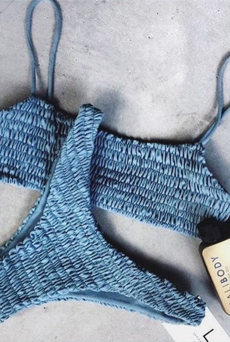 Biquíni Liso Malha Canelada - Vintage Elegance