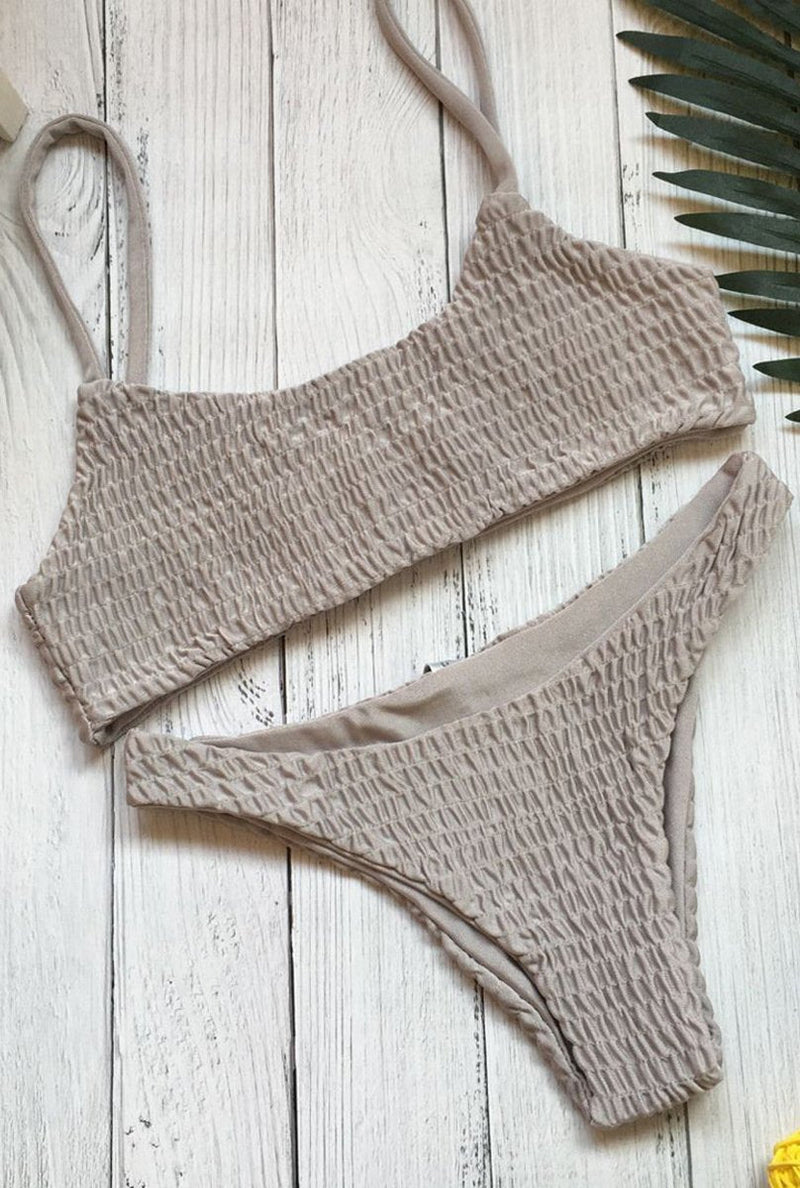 Biquíni Liso Malha Canelada - Vintage Elegance