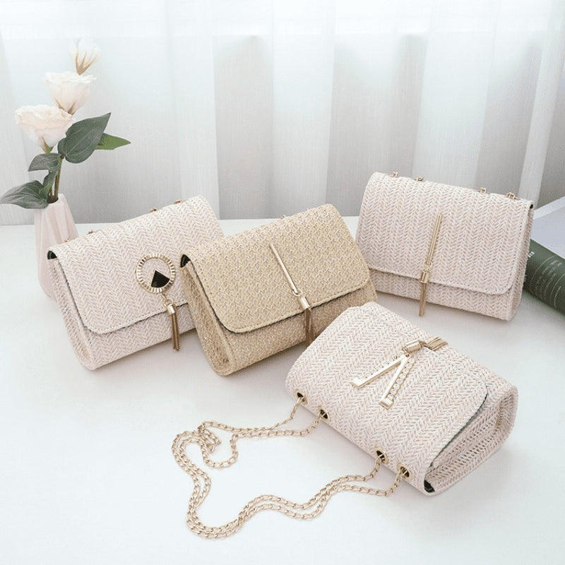 Bolsa Feminina de Ombro Trançada em Ráfia Clutch HandBag OLD FASHION