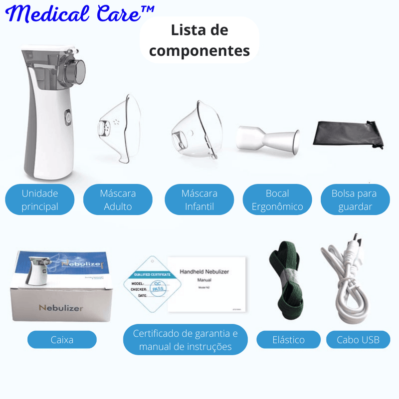Inalador Nebulizador Portátil Silencioso MEDICAL CARE Sem Fio - Inov&tec